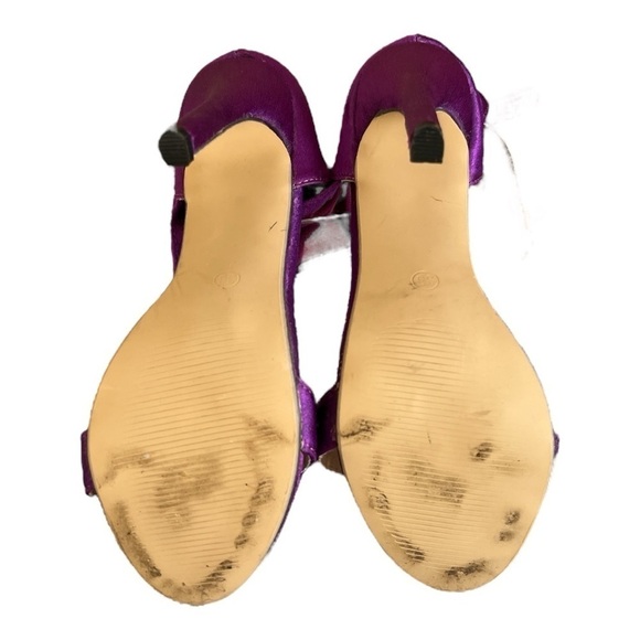 WOMEN'S PURPLE SATIN RUFFLE OPEN TOE STILETTOS SZ 5.5 EU36 - Picture 7 of 7